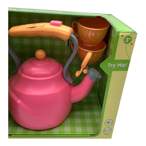 Just Like Home Tea Kettle Toy Set W/ Cups Kids Ages 3+ Pink/Orange Fun Role-Play - Picture 4 of 9